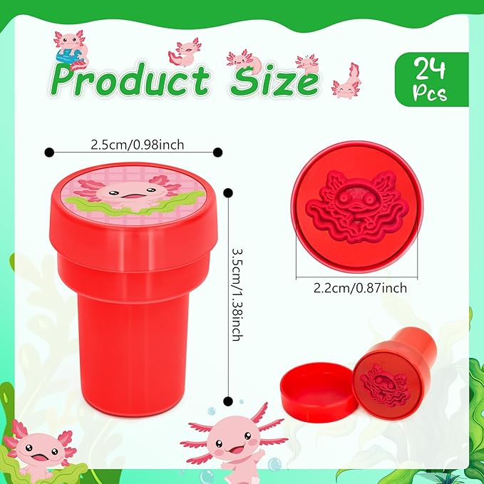 Cinrobiye 24 Pcs Axolotl Stamper for Kids ,Axolotl Self-Inking Stamp Set for Party Favors Classroom Rewards DIY Craft Goodie Bag Fillers Birthday Gifts Spring Summer Theme Supplies
