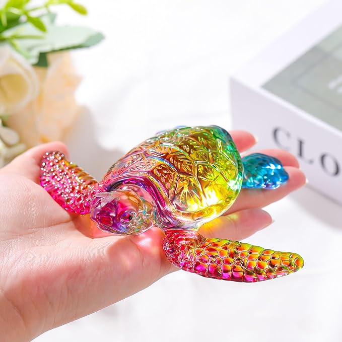 Movdyka Crystal Sea Turtle Decor Gifts for Women, Sea Turtles Statue Blown Art Glass Animals Sculpture Collection Figurine Home Decor, Paperweight Birthday Present for Best Frien