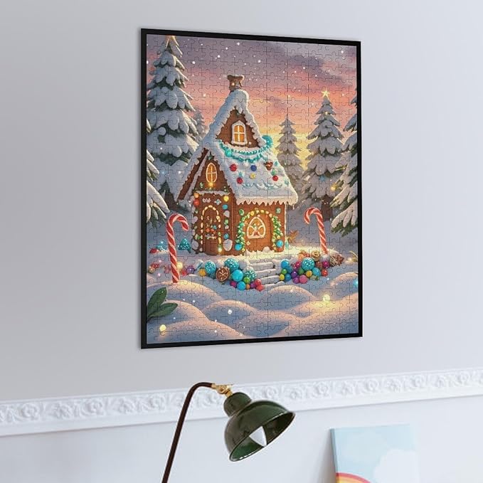 Wooden Puzzle - Christmas Gingerbread House and Candy Jigsaw Puzzles，Wooden Puzzles for Adults 500 Pieces Challenge Puzzles，Educational Games，Family Puzzles，Unique Gifts for Wall Art