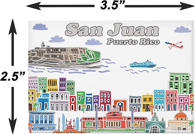 City Themed Artwork Magnet Collection by Beary Blu - Designed in The USA, Collectible Souvenirs Gifts 2.5" x 3.5" (San Juan Puerto Rico)