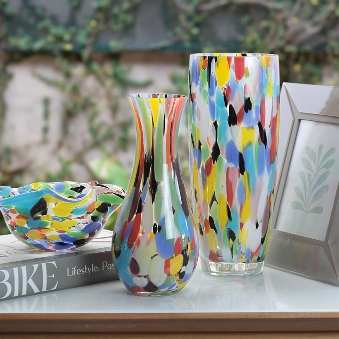 Ca D Oro Murano-Style Colored Glass Vase Confetti Effect Hand Blown Art Glass Crystal for Flower, Room Decoration and Centerpiece - Model AD3
