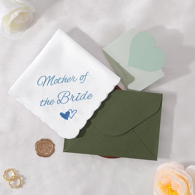 Wedding Handkerchief Something Blue for Bride, Mother Father of the Brides Groom Gifts, Embroidered Happy Tears Cotton Hanky
