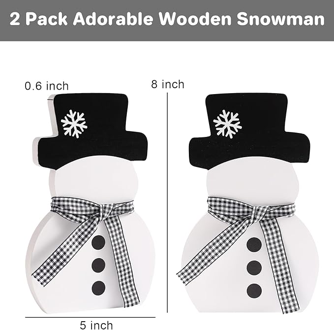 Christmas Decorations-2pcs Winter Wooden Snowman Signs Winter White Standing Farmhouse Snowman for Office Table Mantle Home Xmas Party Decor