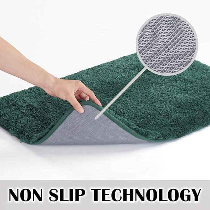 Suchtale Bath Rug for Non Slip Bath Mat - Shaggy, Thick Plush, Machine Washable - Hunter Green (20 x 32, Soft Microfiber)