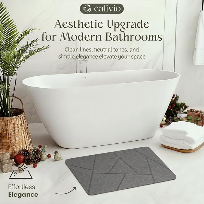 Quick Dry Shower Stone Bath Mat, Super Absorbent & Non-Slip 24 x 16 Inch Diatomaceous Earth Mat, Durable & Easy to Clean Diatomite Bath Mat for Bathroom Floor/Kitchen (Charcoal Gray)