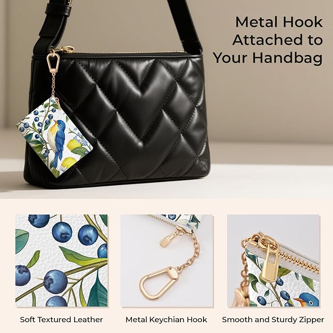 Hummingbird Keychain Coin Purse for Women, Small PU Leather Change Pouch, Zipper Little Bird Tiny Travel Wallet for Girls, Cute Kawaii Zip Pocket Coin Holder with Key Ring