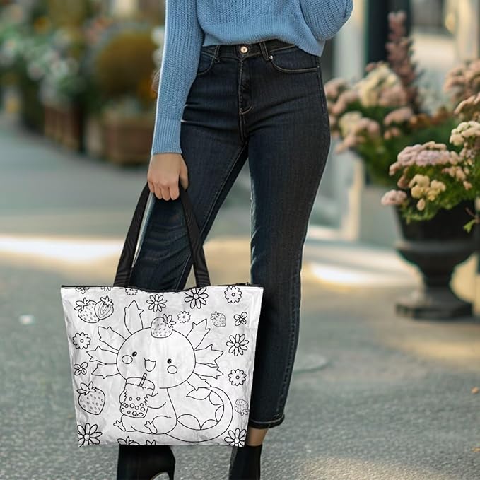 Cartoon Animal Printed DIY Coloring Tote Bag Waterproof Paper Handbags for Women Large Travel Shoulder Bags Purses
