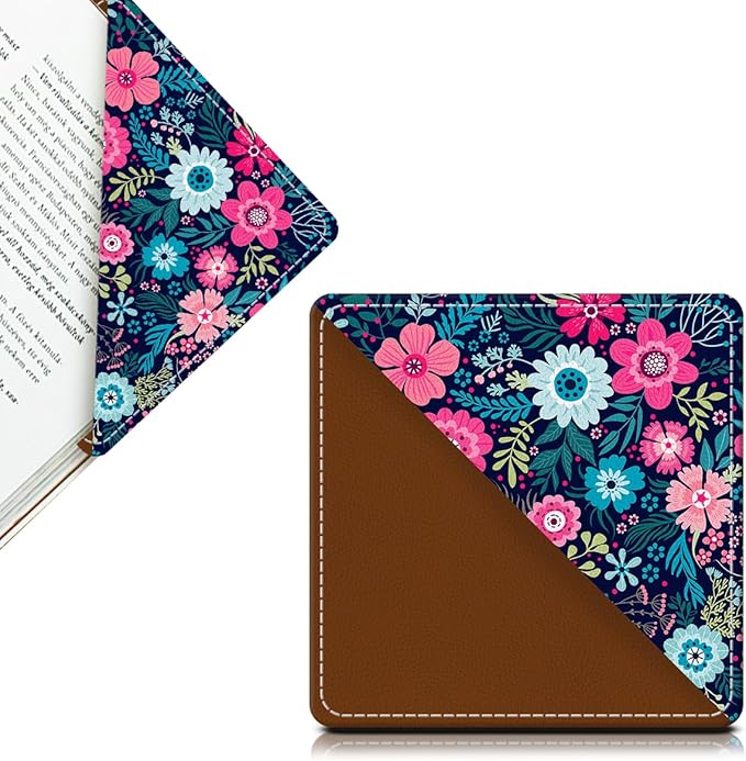 Cute Leather Bookmarks, Fun Triangle Making Corner Bookmark, Book Accessories for Reading Book Lovers, Unbreakable Page Markers for Women Men Cute Purple Flowers