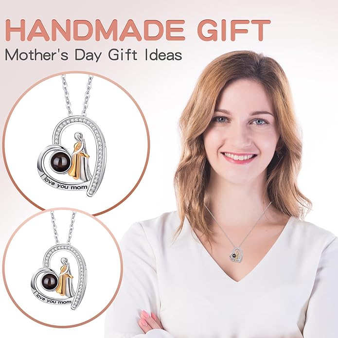 SUPHELPU Personalized Mother's Day Gifts for Mom From Daughter - Custom Photo Necklace With Picture Inside - Projection Necklace for Mom - Memorial Gift