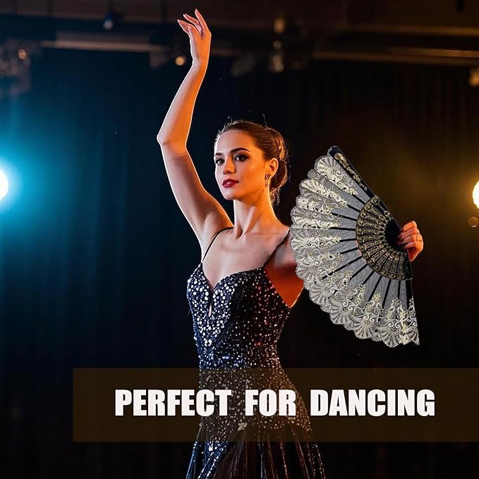 QIRMIZI 30 Pack Folding Handheld Fans,Silk Spanish Fan, Perfect for Weddings, Parties, and Dancing,Black