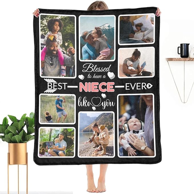 Custom Blanket Gifts for Niece, Customized Blankets with Photos, Make a Personalized Bed Throws to My Niece, Custom Souvenir Throw Blanket for Best Niece Ever, 8 Collages Made in USA