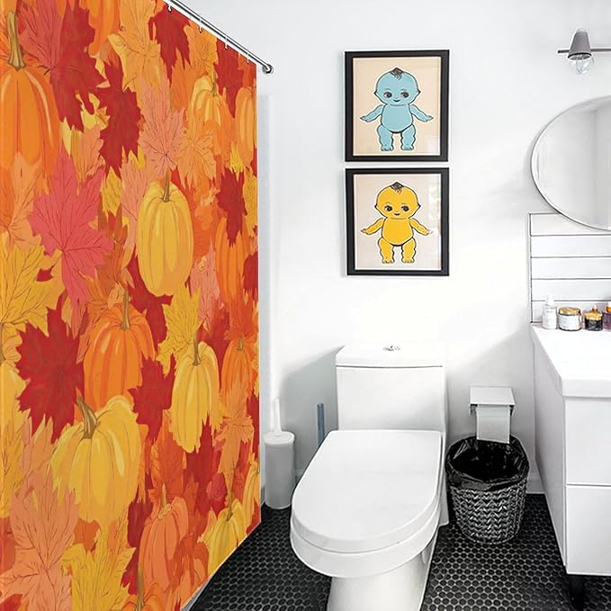 Autumn Pumpkins Fall Thanksgiving Shower Curtain Waterproof Washable Fabric Bathroom Shower Curtains for Bathroom Decorations Home Indoor Decor 47x72Inch