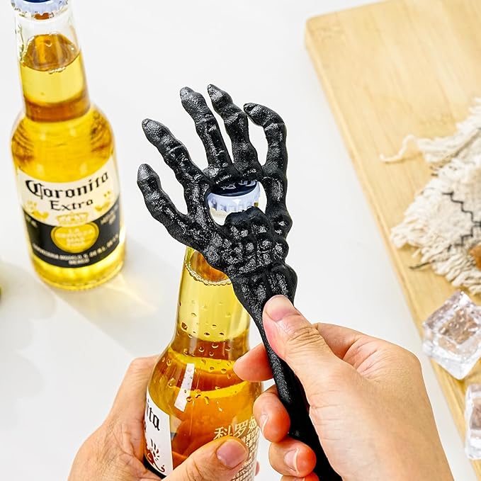 Sungmor Cast Iron Skeleton Hand Bottle Opener - Heavy Duty Vintage Gothic Bar Accessory, Wall Mount Black Skull Hand for Beer & Soda Bottles, Halloween Party Novelty Décor