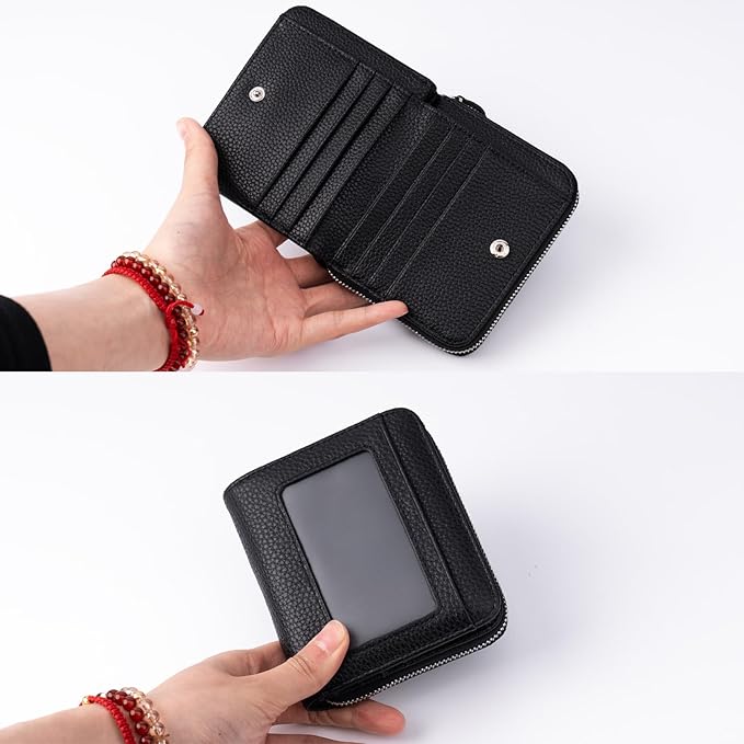 Genuine Small Wallet for Women, Slim RFID Blocking Credit Card Holder with ID Window, Compact Purses for Women with 11 Card Slots