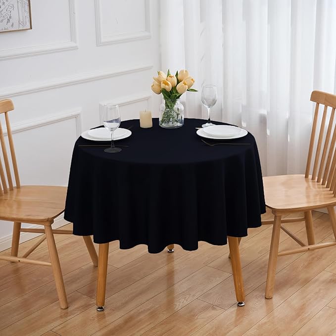 6 Pack Black 60 Inch Round Tablecloths for 6 Foot Rectangle Tables. Stain and Winkle Resistant Polyester Washable Table Cloths for Parties Wedding Dining
