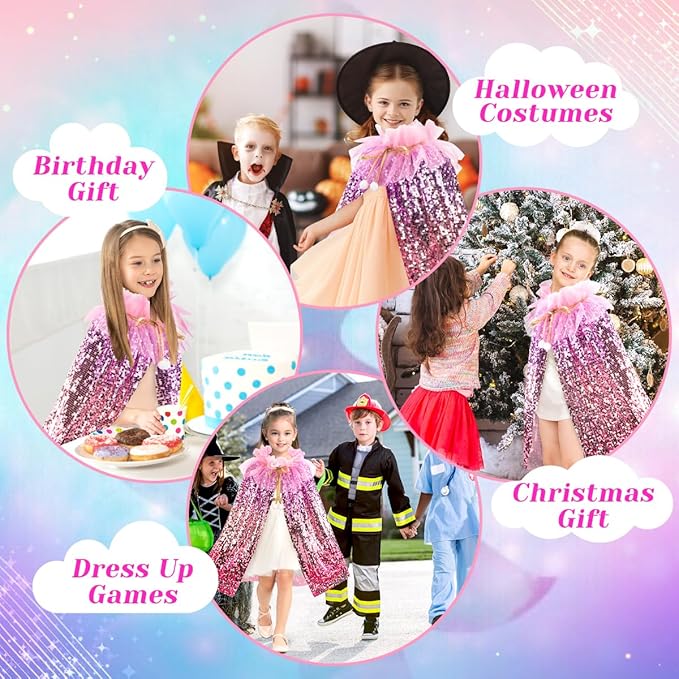 Meland Princess Dress Up for Girls 3-8, 11Pcs Mermaid Cape with Crown, Dress Up Clothes Birthday Gift Toys for Girls Toddlers