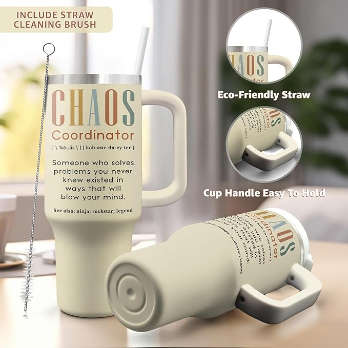 Gifts For Women - Chaos Coordinator Birthday Christmas Mother Day Gift for Mom Sister Best Friend Boss Coworker Manager Teacher Assistant - Funny Gift 40oz Tumbler With Handle & Straw Lid