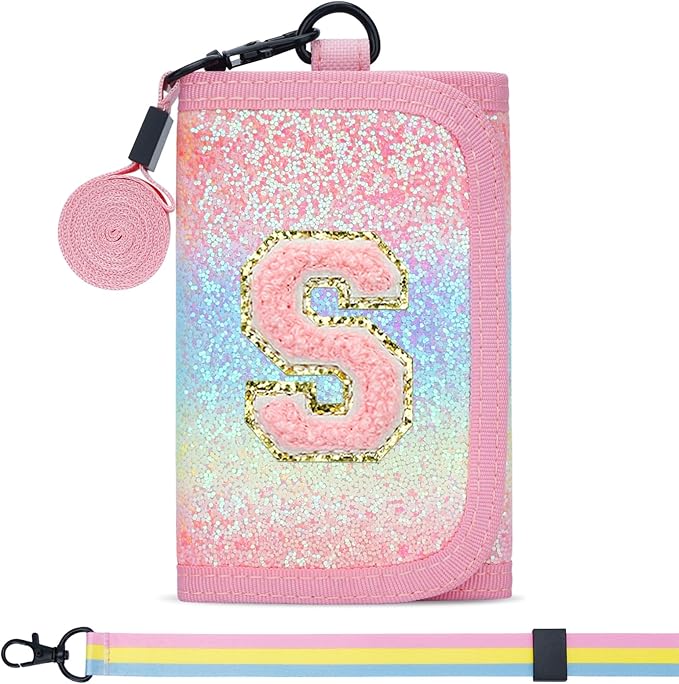 Gifts for Girls 3 4 5 6 7 8 9 10 11 12 Years Old Kids Wallet Cute Initial Coin Purse Toddler Wallet with Magic Sticker (Shiny Rainbow, S)