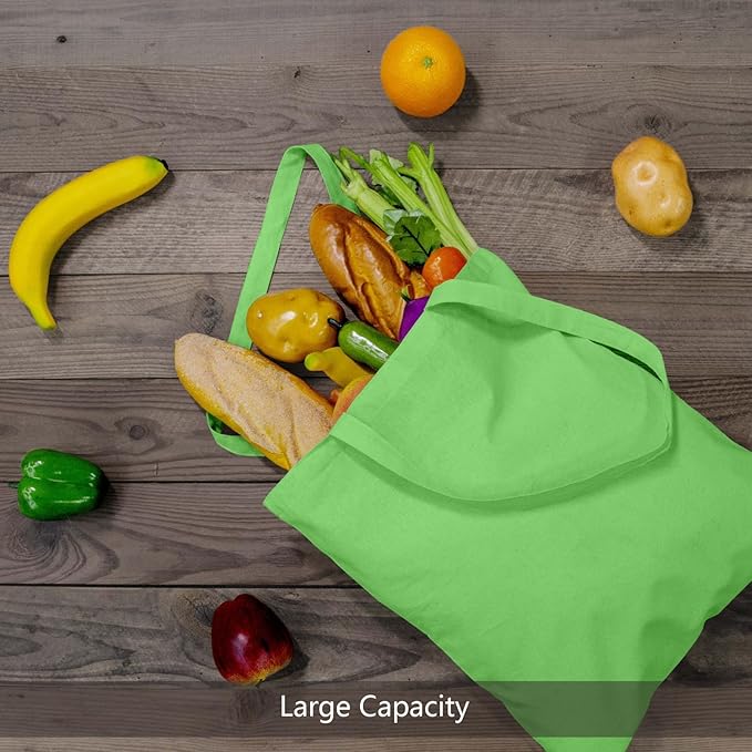 TOPDesign 24-Pack Economical 16"x15" Baby Green Cotton Tote Bags, Lightweight Medium Reusable Grocery Shopping Cloth Bags, Suitable for DIY, Advertising, Promotion, Gift, Activity