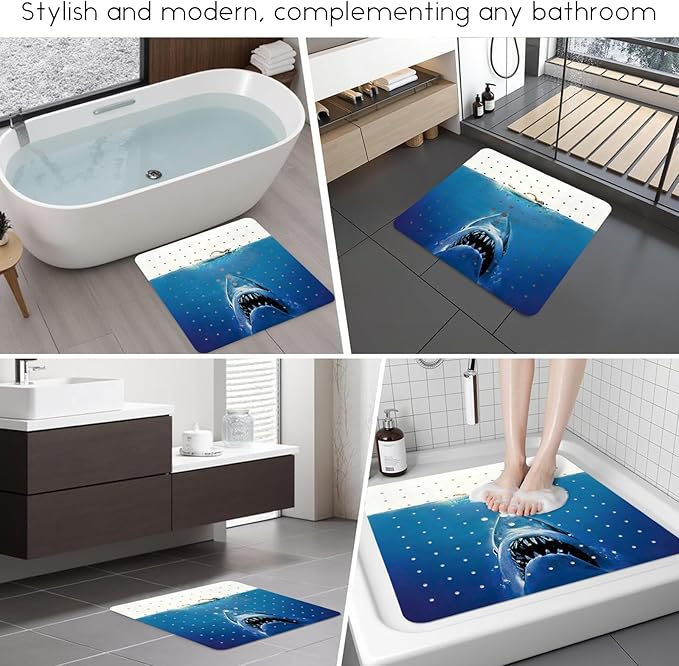 Bathtub Mat Non Slip, Shark Square Bath tub Mat Shower Floor Mat with Suction Cups for Adults Kids Elderly 21 X 21 Inch