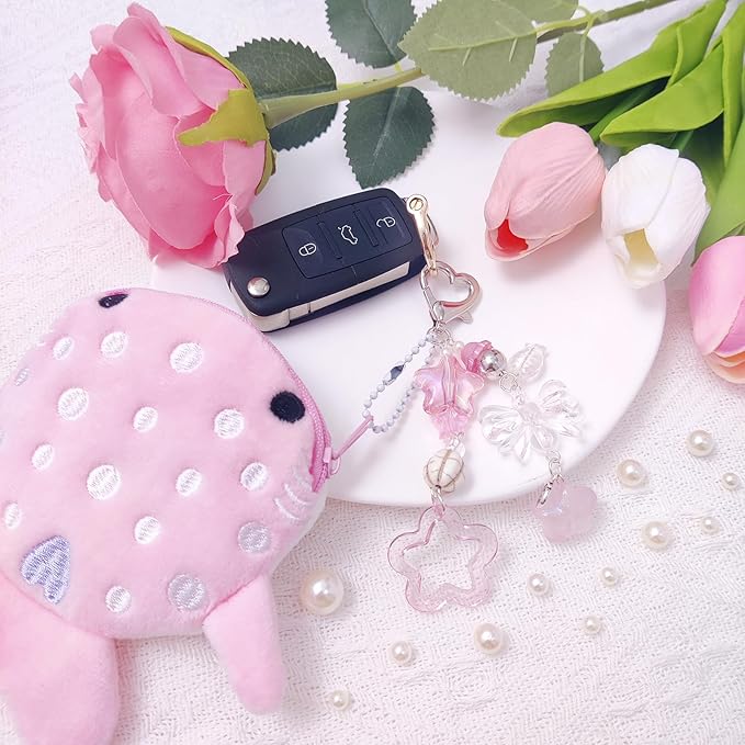 Cute Keychain Whale Shark Coin Purse Keychain Cute Plush Zipper Change Pouch, Kawaii Handmade Wallet for Women