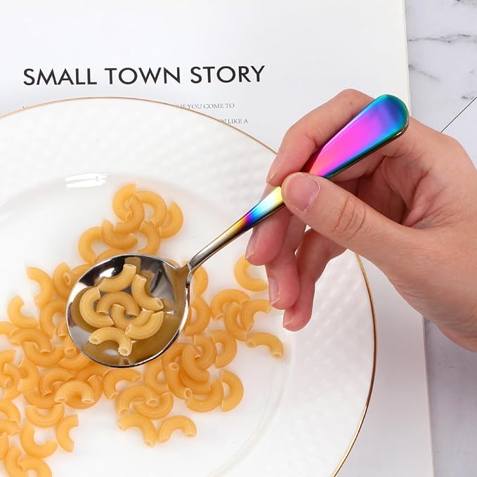 Buyer Star 8 Pieces Stainless Steel Round Soup Spoon, 6.3 Inch Mirror Polished Spoon Cutlery, Dishwasher Safe (Gradual Rainbow)