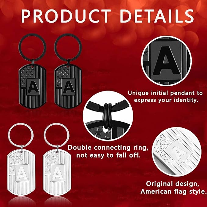 Valentines Day Gifts for Him -Initial Keychain Gifts for Men,A-Z Letter American Flag KeyChain for Men