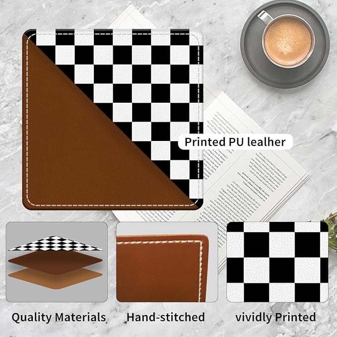 Cute Leather Bookmarks, Fun Triangle Making Corner Bookmark, Book Accessories for Reading Book Lovers, Unbreakable Page Markers for Women Men Black White Plaid