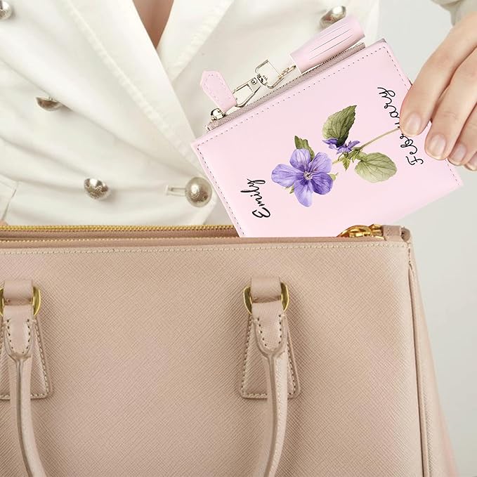 GEEAD Custom Design Small Wallets for Women Bifold Slim Coin Purse Zipper ID Card Holder PU Leather