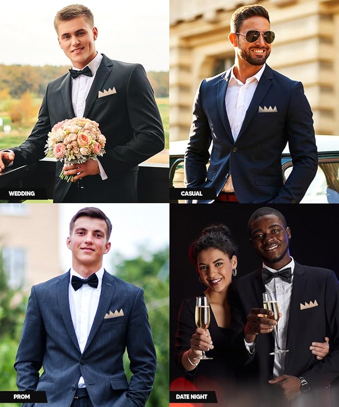 Premium Pre-Folded Four-Point Suit Pocket Square for Men with Sewn Pocket Fold