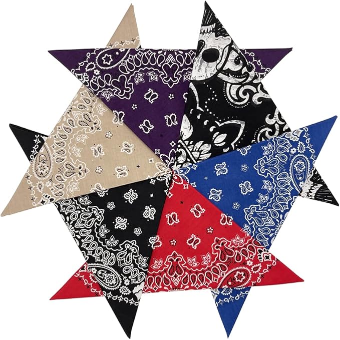 6 Pack 12 Pack Bandanas 2 Sides Printed 22inch Unisex Cowboy Kerchiefs