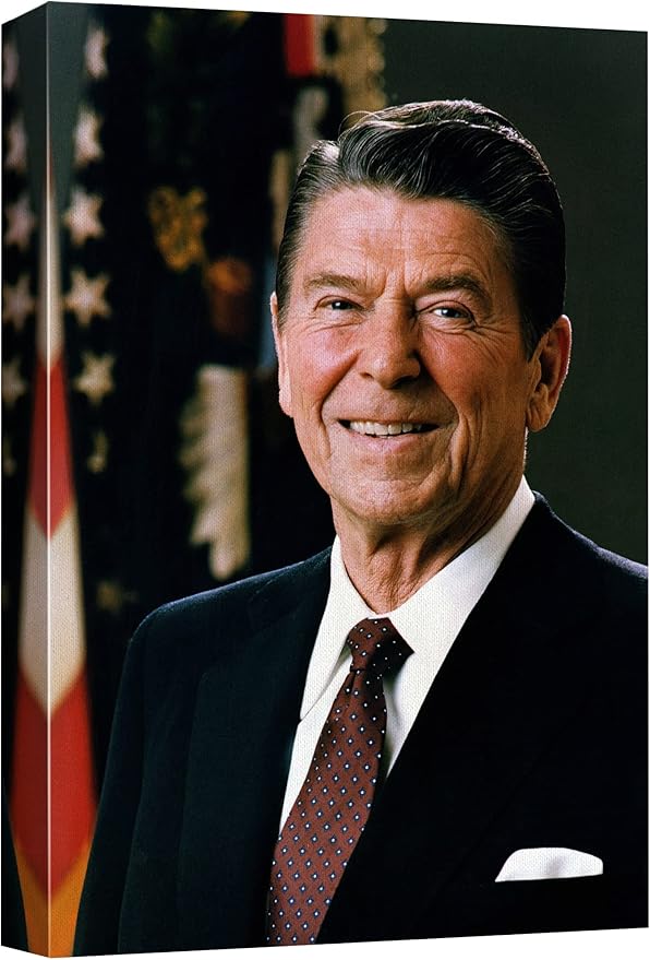wall26 Canvas Print Wall Art Portrait of President Ronald Reagan People Pop Culture Historical Realism Famous Closeup Colorful Multicolor Classical for Living Room, Bedroom, Office - 24"x36"
