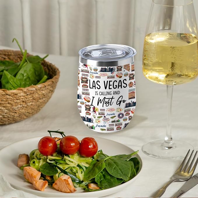 Las Vegas Souvenir Wine Tumbler 12 oz Insulated Wine Glass Cup with Lid Straw Vacuum Insulated Travel Cup,Travel Weekender Gifts for Women Sister Christmas Birthday Halloween Girls Trip Gifts Favors