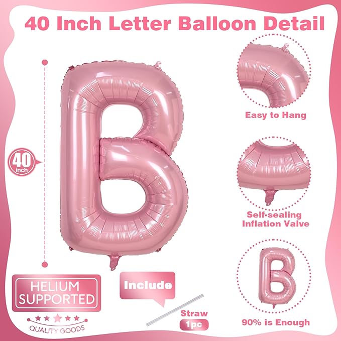 40 Inch Pastel BABY Balloon for Girls Baby Shower, Large Light Pink Foil Balloons Letters, Pearl Pink Mylar Alphabet Balloon Banner Sign for Gender Reveal Backdrop Party Decorations
