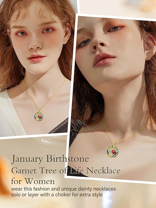 TOUPOP Tree of Life Birthstone Necklace 925 Sterling Silver Pendant Austrian Crystal Jewelry Anniversary Valentine's Day Birthday Gifts for Women Mom Her Wife