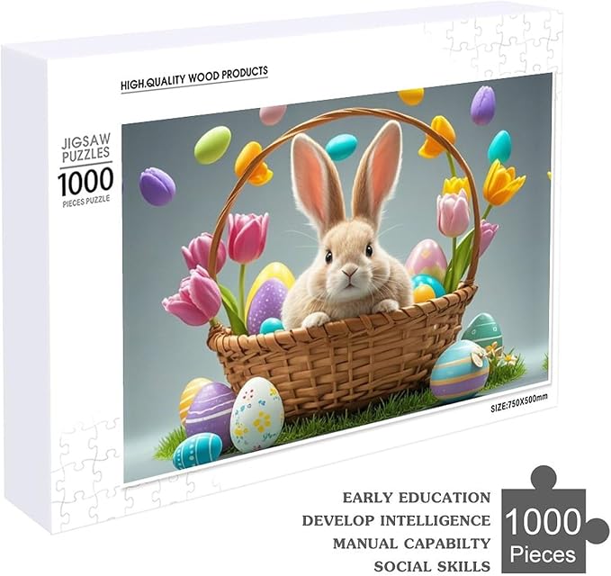 Wooden Puzzle - Easter Tulips Bunny Jigsaw Puzzles，Wooden Puzzles for Adults 1000 Pieces Challenge Puzzles，Educational Games，Family Puzzles，Unique Gifts for Wall Art,Funnny Puzzles
