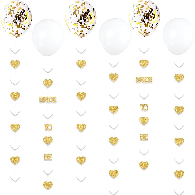 Gold Bride to Be Decorations Gold/White Heart Bride to Be Garland with Balloons for Bridal Shower Engaement Bachelorette Party