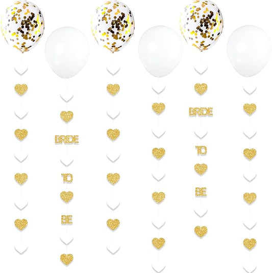 Gold Bride to Be Decorations Gold/White Heart Bride to Be Garland with Balloons for Bridal Shower Engaement Bachelorette Party