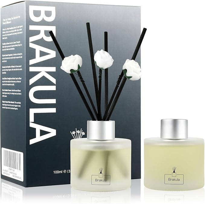 Brakula 2 Pack Reed Diffuser Set, Bamboo Scented, Home Fragrance with 14 Sticks Bathroom Decor, Reed diffusers for Home 6.76 fl oz (Bamboo)