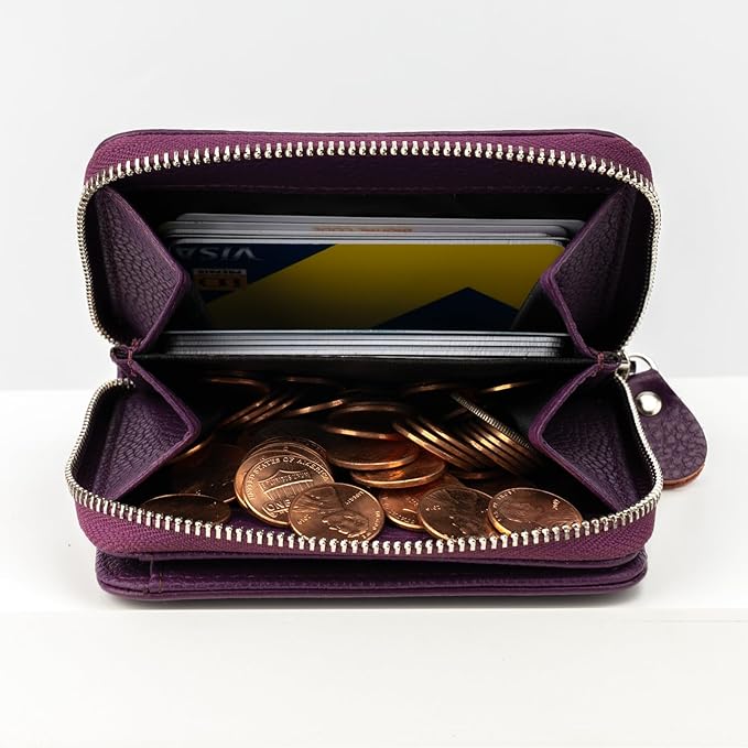 Genuine Small Wallet for Women, Slim RFID Blocking Credit Card Holder with ID Window, Compact Purses for Women with 12 Card Slots