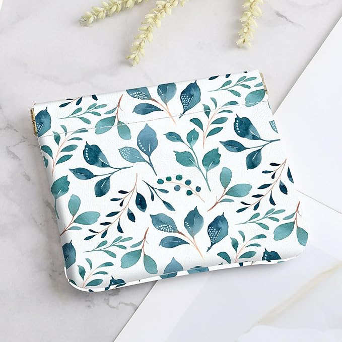 2Pcs PU Leather Small Squeeze Coin Purse Pouch Mini coin Bag Unique And Cute Wallet Cosmetic Bags Change Bag For Women Girls Men （Green Leaf