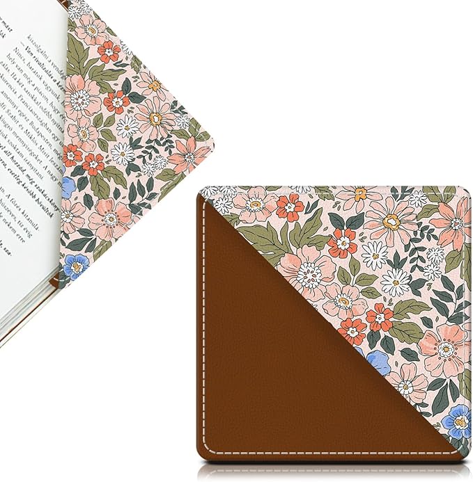 Cute Leather Bookmarks, Fun Triangle Making Corner Bookmark, Book Accessories for Reading Book Lovers, Unbreakable Page Markers for Women Men Cute Colorful Flower