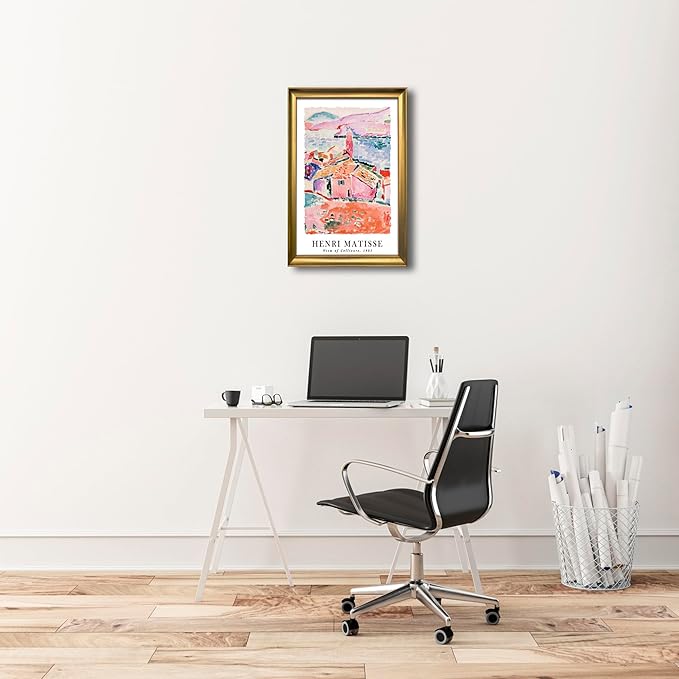 Wieco Art Framed Wall Art View of Collioure 1905 by Henri Mattise Abstract Colorful Art Matisse Posters Canvas Prints for Wall and Home Office Decorations Bronze Gold Frame