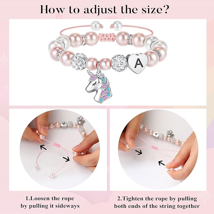 Hidepoo Valentines Gifts for Kids Girls - Unicorn Bracelets for Girls Kids, CZ Initial Unicorns Bracelet Adjustable Heart Initial Unicorn Bracelets Jewelry Birthday Gifts for Girl