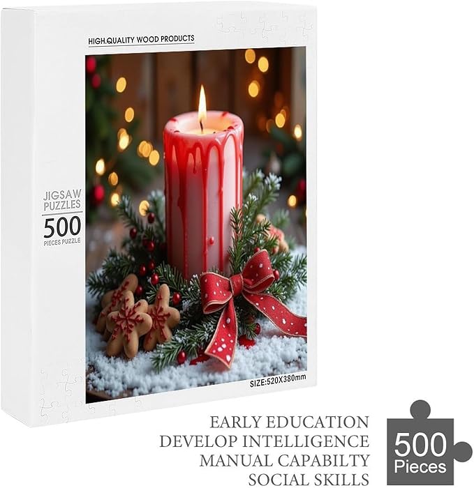 Jigsaw Puzzles for Adults 500 Piece - Merry Christmas，Christmas Candles Wooden Puzzle Puzzle Games， Stress Relief Games，Funny Puzzles，Unique Gifts for Wall Art ，Family Puzzles
