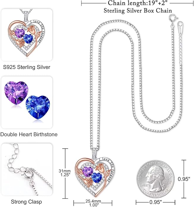 Iefil Valentines Day Gifts for Her - Sterling Silver Birthstone Necklace Anniversary Birthday Gifts for Her Wife Mom Daughter