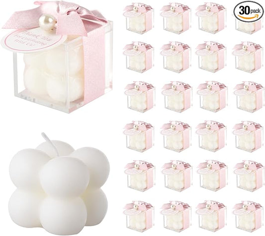 ACITHGL 30 Sets Small Bubble Candle Wedding Candles Favors for Guests Bulk Bridal Shower Favors Candles with Stylish Ribbons Thank You Cards Gifts (Shimmering Pink)