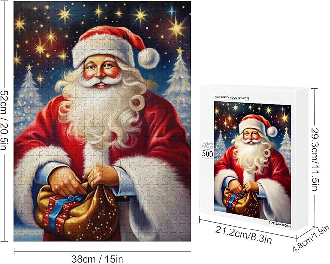 Puzzles for Adults 500 Pieces Wooden Jigsaw Puzzle - Santa Carrying Presents Theme Puzzle，Party Games，Family Toys，Educational Puzzles，Stress Relief Wooden Puzzle，Gifts for Family and Friends