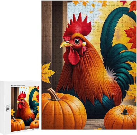 Jigsaw Puzzles for Adults 500 Piece - Thanksgiving Fall Pumpkins and Cocks Wooden Puzzle，Unique Gifts for Wall Art ，Family Puzzles，Educational Games，Challenge Puzzles Puzzle Games