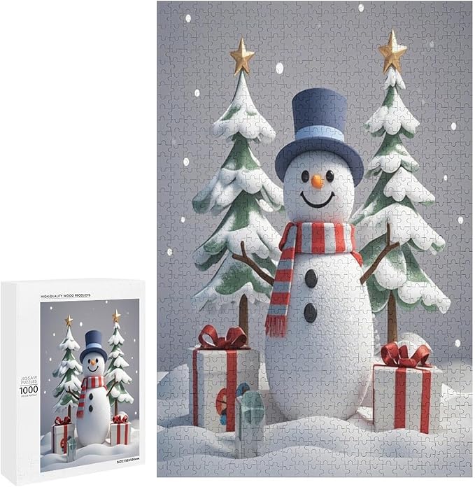 Wooden Puzzles for Adults 1000 Pieces, Christmas Winter Snowman, Each Piece is Unique and Perfectly Put Together, are Special Home Decorations, Fun Puzzles, Party Games, Family Toys
